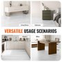 versatile usage scenarios for VEVOR self adhesive vinyl floor tiles in living room, bedroom, kitchen, and office.