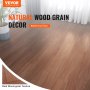 VEVOR vinyl floor tiles with natural wood grain decor under soft sunlight near white curtains and a plant.