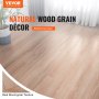 VEVOR self adhesive vinyl floor tiles with natural wood grain décor in a bright room with plants.