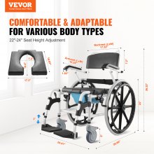 VEVOR Shower Wheelchair 17.5in Al Alloy Commode Bathroom Wheelchair for Disabled