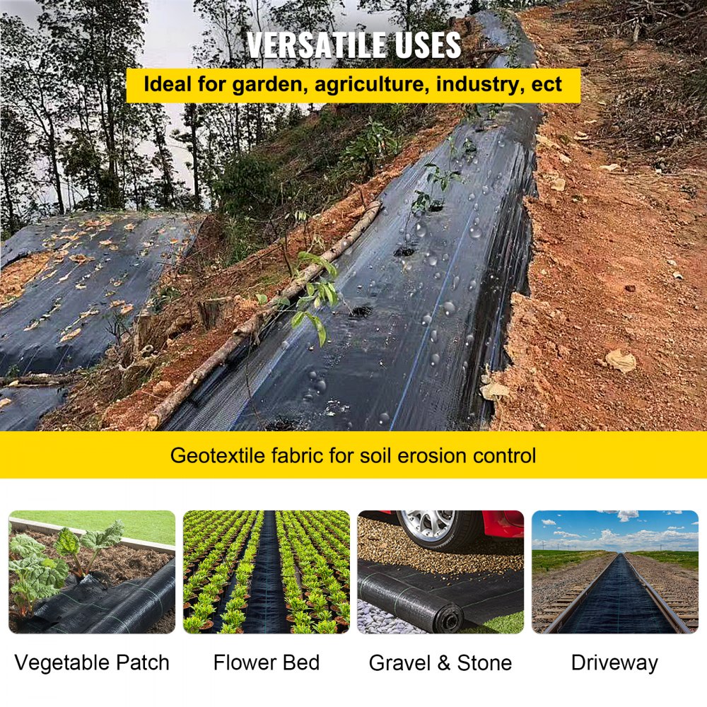 VEVOR 1.8 x 76 m Weed Control Fabric, Garden Fleece, 4.1 OZ Woven Weed Control Fabric, High Permeability, Good for Flower Beds, Geotextile Fabric for Underlay, Ground Cover Made of PP