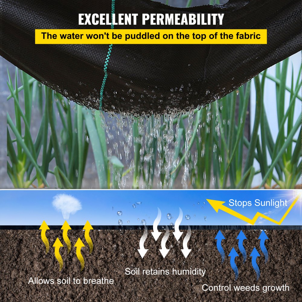 VEVOR 1,8 x 76 m onkruidbestrijdingsdoek, tuinvlies, 4,1 oz geweven onkruidbestrijdingsdoek, hoge permeabiliteit, geschikt voor bloemperken, geotextieldoek voor ondervloer, bodembedekking van PP