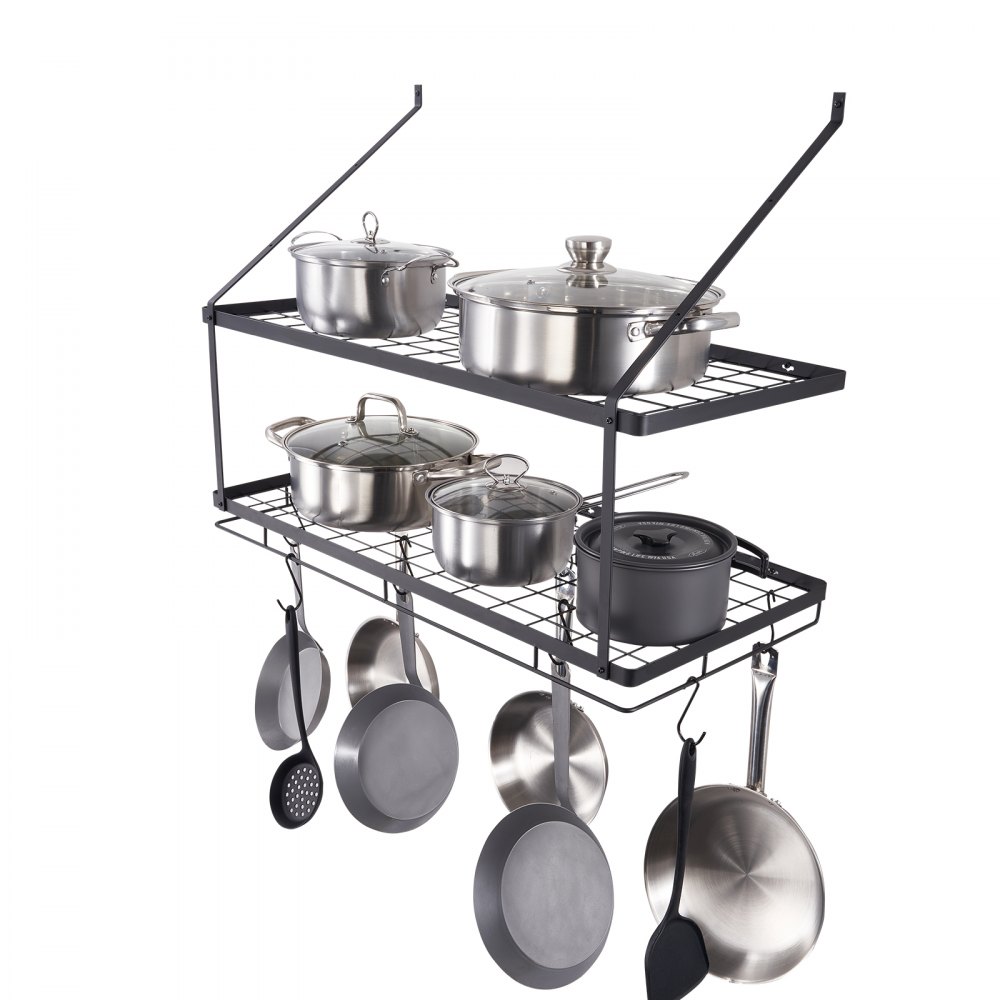 Wallniture Lyon Keukenrek en opbergrek, roestvrijstalen metalen wandplank met 10 S-haken voor hangende potten en pannen, chroom