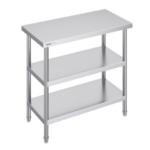 VEVOR RVS Werktafel, Commerciële Werktafel Voor Voedselbereiding, 610 X 1524 X 914 Mm Robuuste Metalen Werktafel Met Verstelbare Hoogte Voor