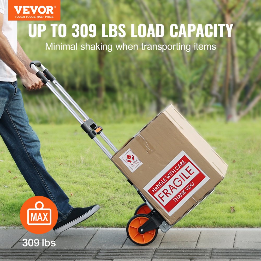 VEVOR Steekwagen, inklapbaar, 140 kg, transportwagen van aluminiumlegering en kunststof, stapelwagen met verstelbare handgreep, 900-1109 mm, opvouwbare trolley incl. bindtouw, compact formaat om op te VEVOR Steekwagen, inklapbaar, 140 kg, transportwagen van aluminiumlegering en kunststof, stapelwagen met verstelbare handgreep, 900-1109 mm, opvouwbare trolley incl. bindtouw, compact formaat om op te