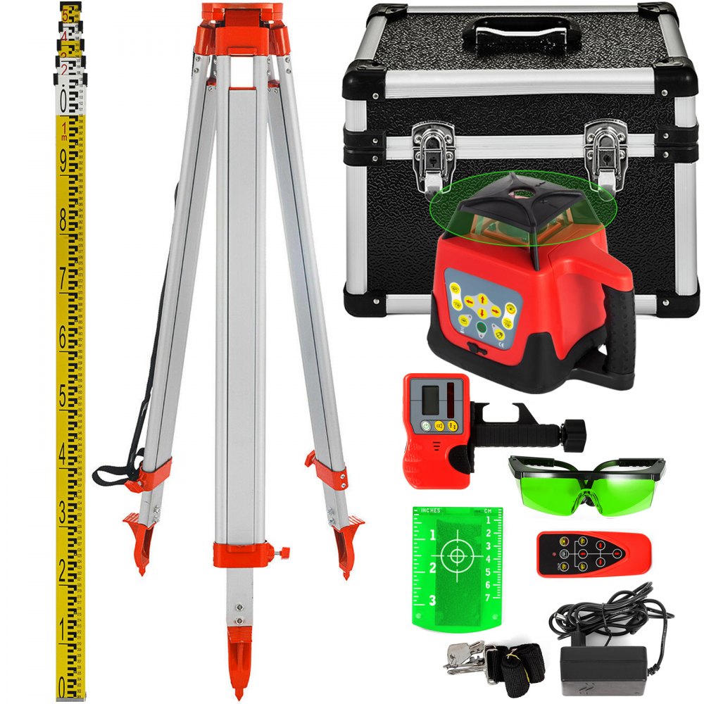 VEVOR Green Rotary Laser Level Kit with Adjustable Tripod and 5M Staff 500M Range 360 Degree Rotary Scanning Self Leveling Laser Level System Kit for Construction Projection