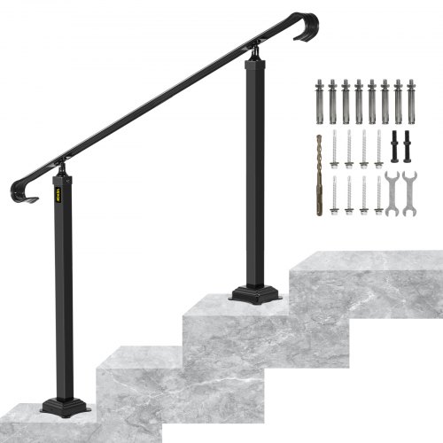 VEVOR Trapleuning voor buiten, gelegeerd metalen leuning, geschikt voor 2 of 3 stappen, flexibele overgangsleuning, buitentrapleuning met installatieset, trapleuning voor beton of houten trappen