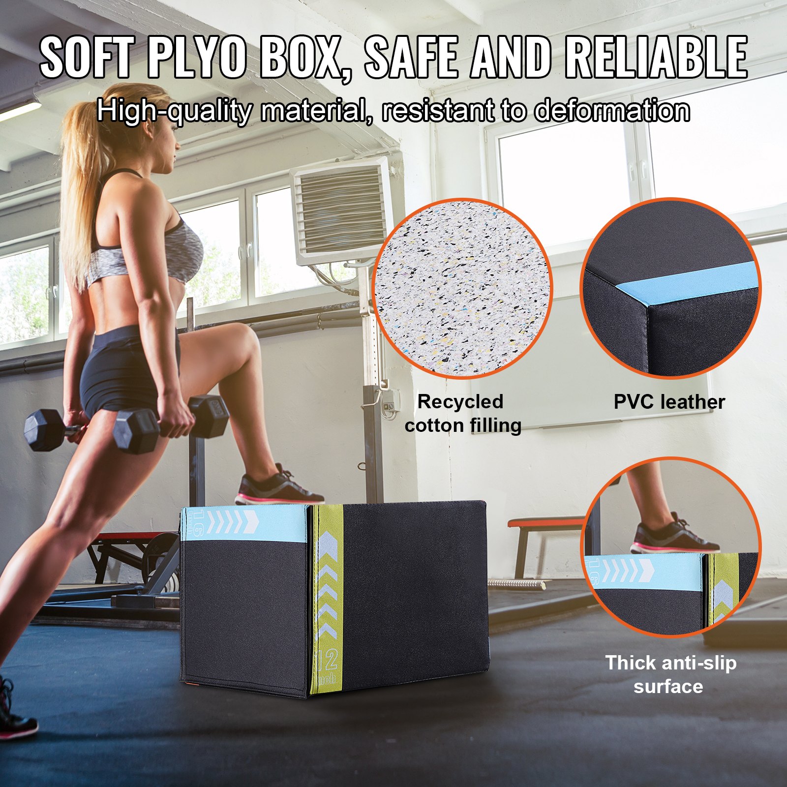 VEVOR 3-in-1 plyometrische jumpbox, 16/14/12 inch katoenen plyobox ...