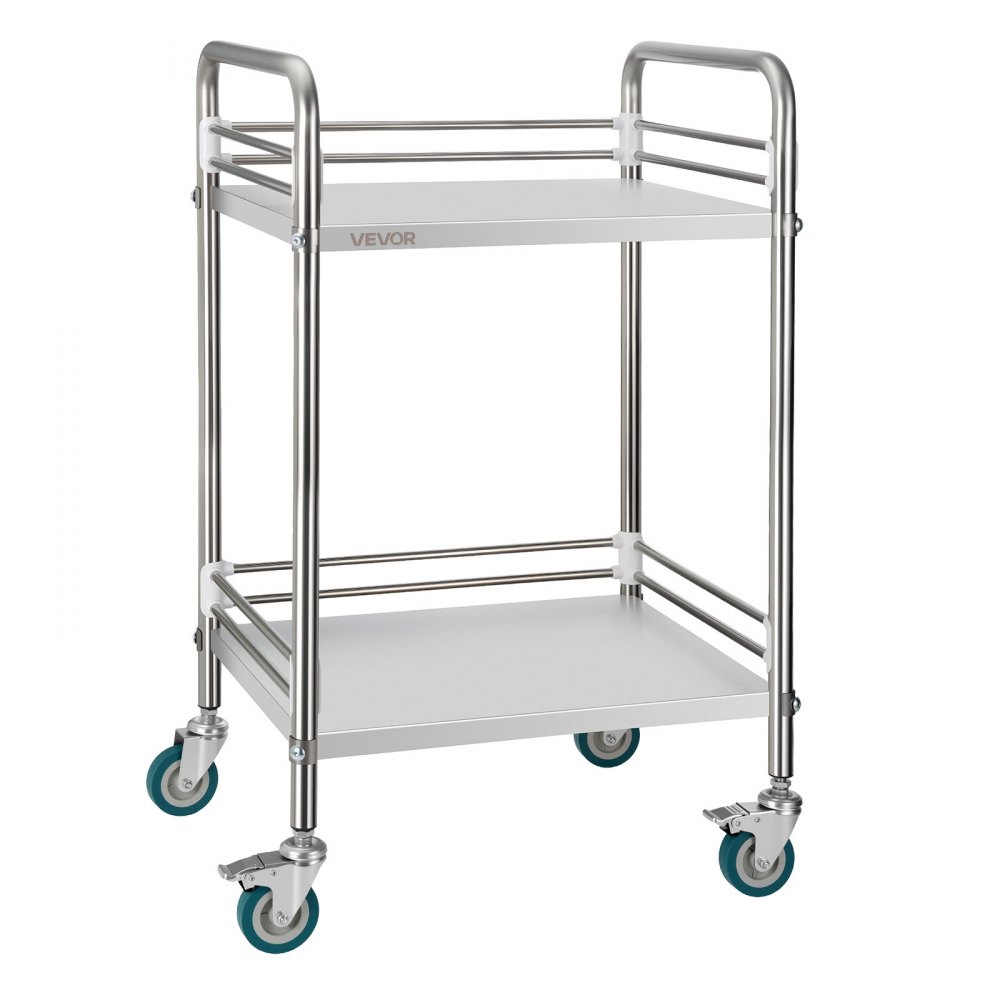 VEVOR roestvrijstalen trolley, 2-laags rolwagen voor laboratorium en ...
