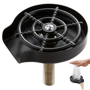 VEVOR Glazenspoeler van roestvrij staal, kopjesspoeler, automatische afvoer, 10 gaten, 360 graden draaibaar, glasreiniger voor kopjes, glazen, basis ABS zwart, glazenspoeler voor bar, restaurant VEVOR Glazenspoeler van roestvrij staal, kopjesspoeler, automatische afvoer, 10 gaten, 360 graden draaibaar, glasreiniger voor kopjes, glazen, basis ABS zwart, glazenspoeler voor bar, restaurant