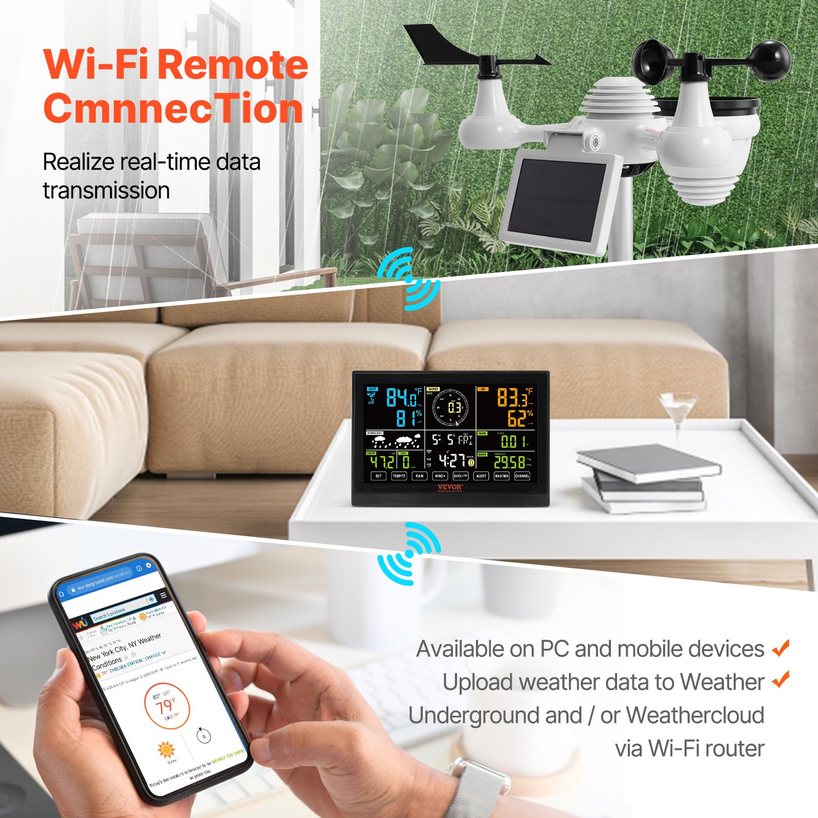 Vevor professioneel wifi-weerstation 7-in-1 weercent