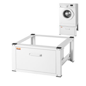 ML-Design Dubbele Wasmachine Onderbouw met 2 Laden Zwart 128x53,5x31,5cm Staal Max 2x150 kg Stevige Wasmachineonderkast 2-Vaks Dubbel Platform Onderstel voor Wasmachine en Droger Praktisch en Duurzaam