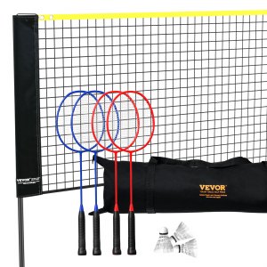 COSTWAY Badmintonnet voor buiten, 4 m, volleybalnet voor tuin, badmintonnet, in hoogte verstelbaar, met 2 shuttles en draagtas, draagbare badmintonset met net voor badminton tennis en volleybal (420