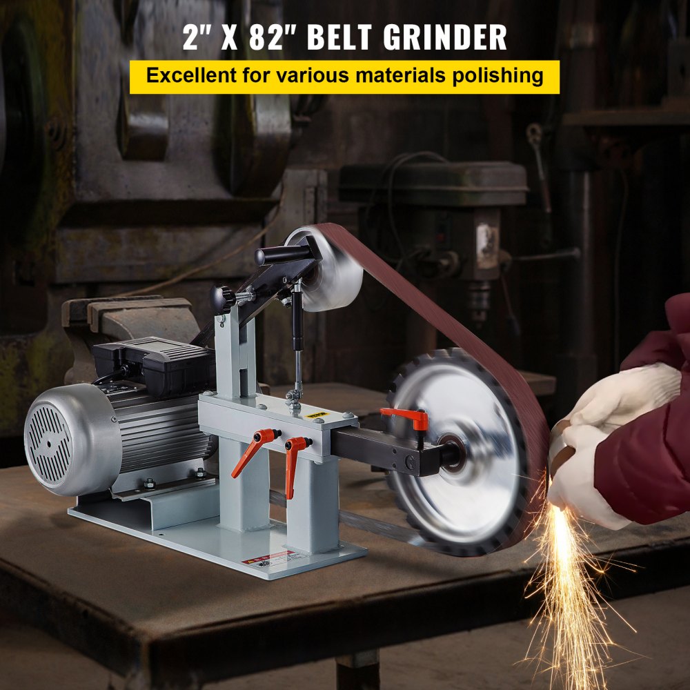 VEVOR 2 hk båndsliper med konstant hastighet, 2 x 82 tommers båndsliper med 3 slipeskiver, 110 V benksliper, 12 tommers hjul og flat plate, verktøystøtte for knivproduksjon
