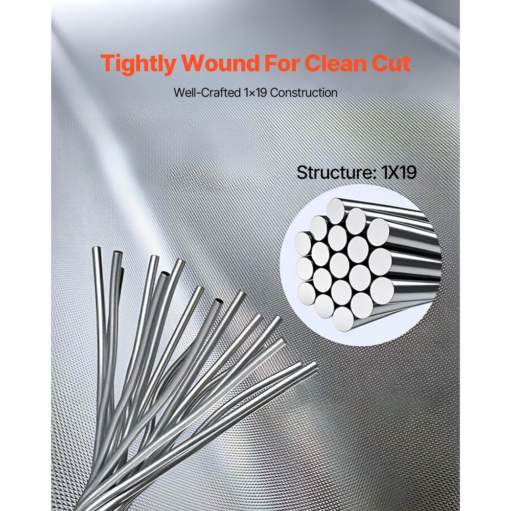 VEVOR 316 Stainless Steel Cable 0.32 cm (1/8") 1x19 Steel Cable Wire Rope 150 m (500 ft) Cable Railing Transport Wire Rope Cable for Railing Decking DIY Balustrade (150 m)