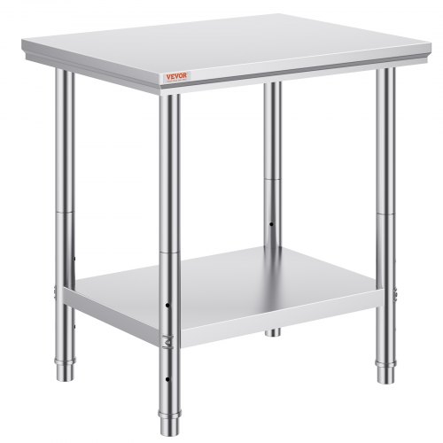 VEVOR forberedelsesbord i rustfritt stål, 24 x 30 x 31 tommer, 340 kg lastekapasitet, kraftig metallarbeidsbord med 3 justerbare høydenivåer, kommersiell arbeidsstasjon for kjøkken, garasje, restaurant, bakgård
