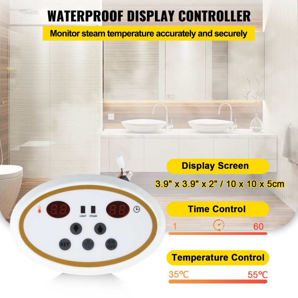 VEVOR 9KW dampgenerator Dampgenerator for SPA-rom Digitalt display Dampgenerator 35 ℃-55 ℃ Sauna Dampgenerator for hjemmet Kommersiell dampgeneratorsett Dampbadgenerator