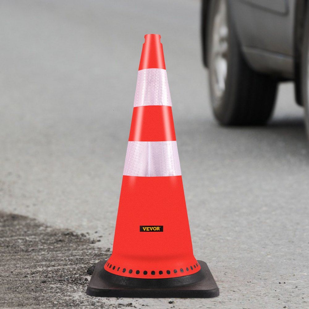 VEVOR Safety Cones, 8 x 30" Traffic Cones, PVC Orange Construction Cones, Reflective Collars Traffic Cones with Black Weighted Base Used for Traffic Control, Driveway Road Parking and School Improvem