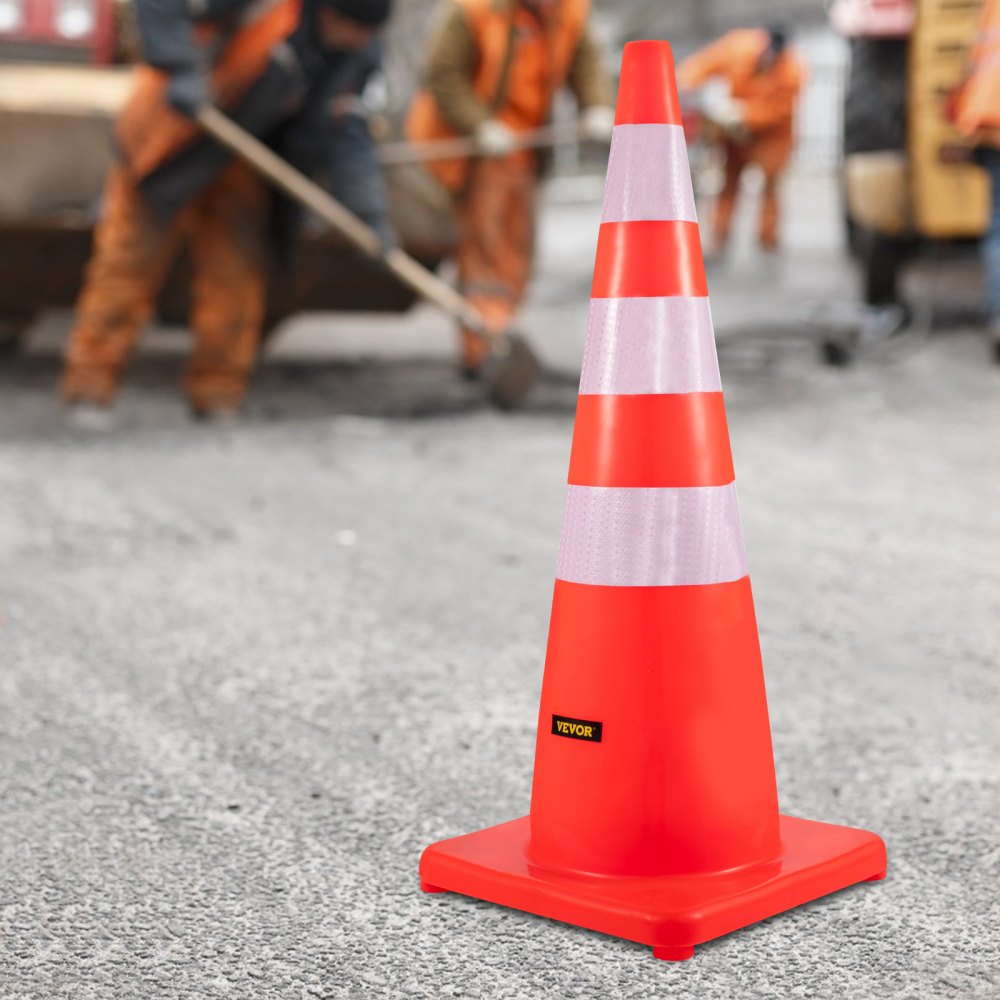 VEVOR sikkerhetskjegler, 6 x 36" trafikkjegler, oransje PVC-konstruksjonskjegler, reflekterende krager. Trafikkjegler med vektbase. Brukes til trafikkontroll, innkjørsel, veiparkering og skoleforbedring.