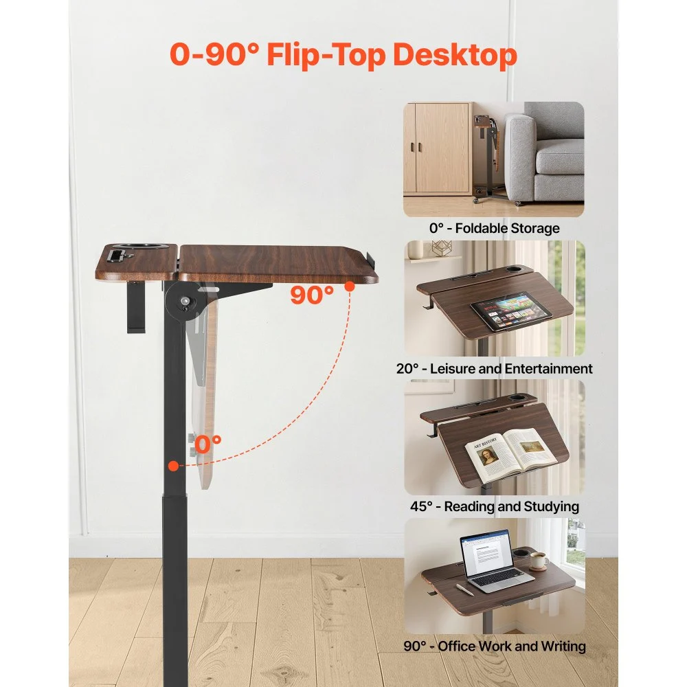 VEVOR Stående skrivebord, justerbar høyde, mobilt ståbord med vippefunksjon, 715 x 525 mm liten datamaskin, sitte-stå-arbeidsstasjon, 15 kg lastekapasitet, fotpedal, pneumatisk løfteanordning for hjem, kontor