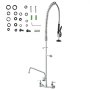 VEVOR Commercial Faucet with Pre-Rinse Sprayer, 47" Height, 8" Center, 12" Swing Spout, Wall Mount Kitchen Sink Faucet, Brass Constructed Device with Pull Down Spray, for 1/2/3 Compartment Sink