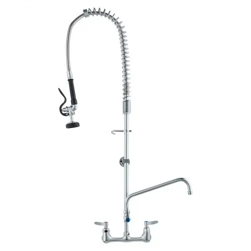 VEVOR kommersiell kran med forvaskspray, 112 cm høyde, 20 cm senteråpning, 30 cm svingtut, veggmontert kjøkkenkran, messingkonstruksjon med nedtrekkbar spray, for 1/2/3-roms vask