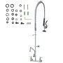 VEVOR Commercial Faucet with Pre-Rinse Sprayer, 44" Height, 8" Center, 12" Swing Spout, Wall Mount Kitchen Sink Faucet, Brass Constructed Device with Pull Down Spray, for 1/2/3 Compartment Sink