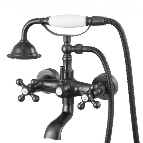 VEVOR klofot badekarkran, veggmonterte badekarkraner med hånddusj, vintage oljegnidd bronse klofot badekarfyllkran dusjsett med justerbare svingarm og 360° roterende tut for badekar