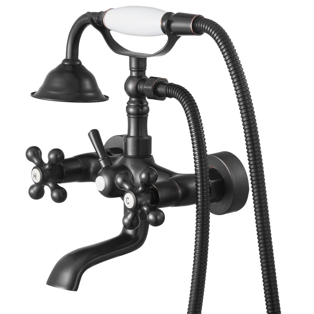 VEVOR klofot badekarkran, veggmonterte badekarkraner med hånddusj, vintage oljegnidd bronse klofot badekarfyllkran dusjsett med justerbare svingarm og 360° roterende tut for badekar