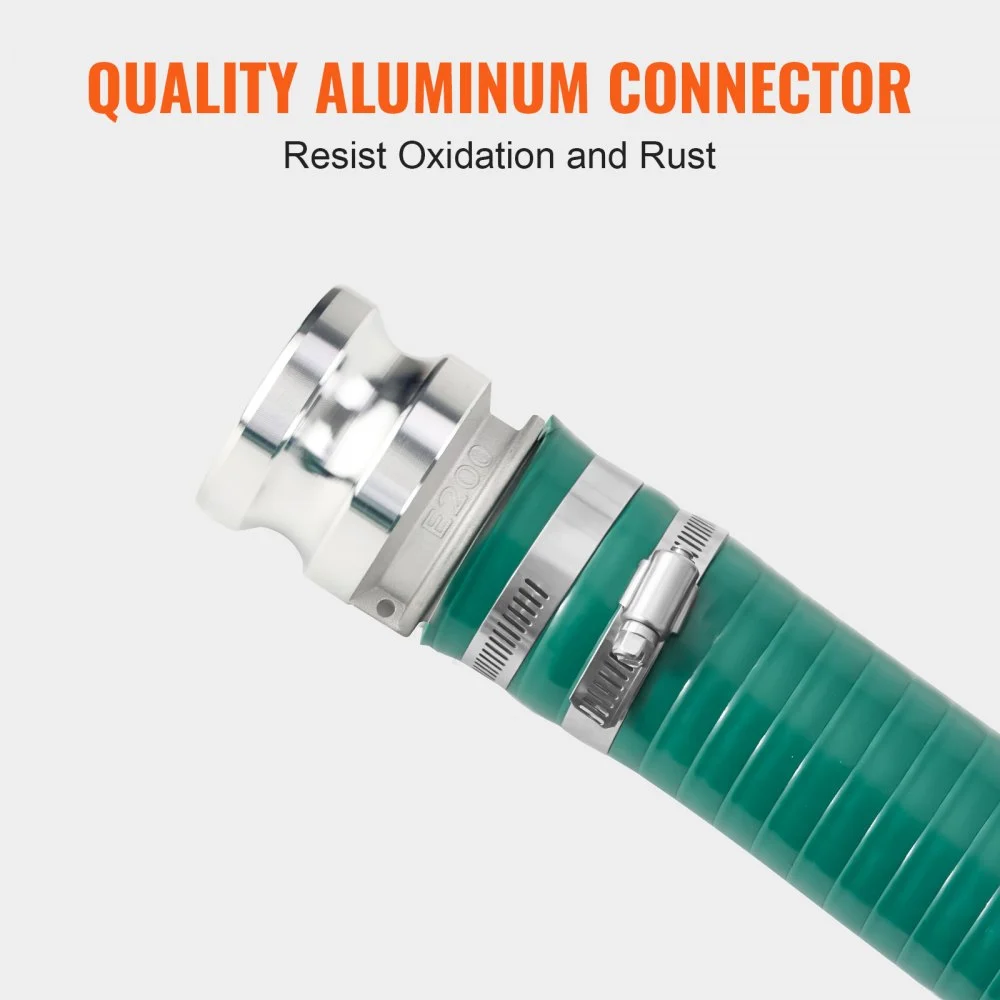 VEVOR Suction Hose, 51 mm(2 in) x 6.1 m(20 ft), Green High Quality Hose, with Camlock Connectors, and Aluminum Fittings, Fit Various Pumps, for Sewage Treatment, Water Transportation and More Agricultural Purposes