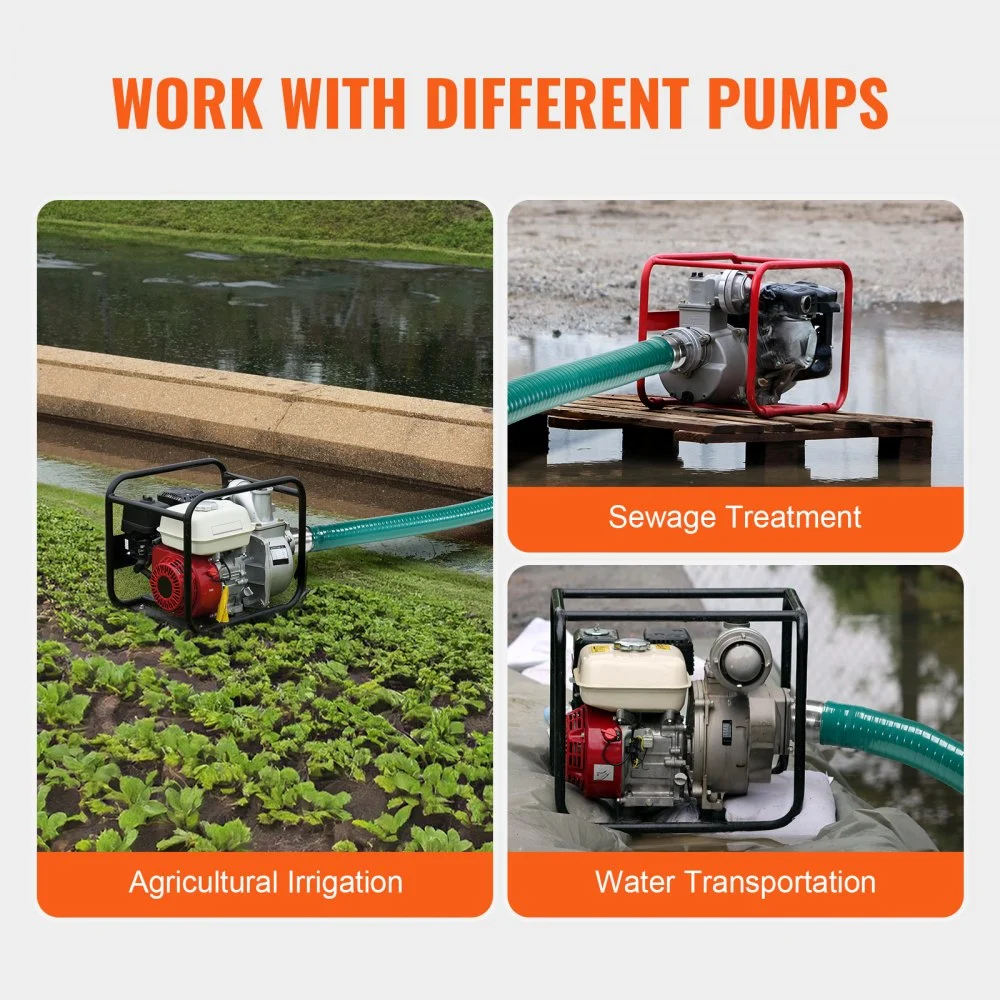 VEVOR Suction Hose, 51 mm(2 in) x 6.1 m(20 ft), Green High Quality Hose, with Camlock Connectors, and Aluminum Fittings, Fit Various Pumps, for Sewage Treatment, Water Transportation and More Agricultural Purposes