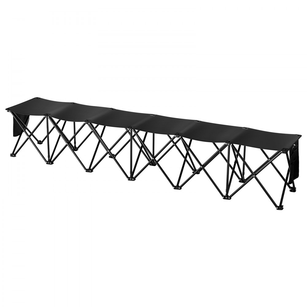 VEVOR bærbar sammenleggbar benk, sammenleggbar fotballbenk med 6 seter, sidelommer og bæreveske, lett 600D Oxford-stoff sidelinjeseter, for fotball, baseball, camping, utendørsarrangementer, svart