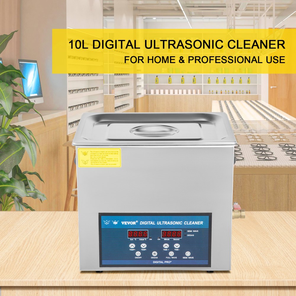 VEVOR 10L ultralydrenser dobbelfrekvens ultralydrensemaskin med varmeapparat smykkerenser for deler smykker briller ring protese plate kretskort 28/40KHz