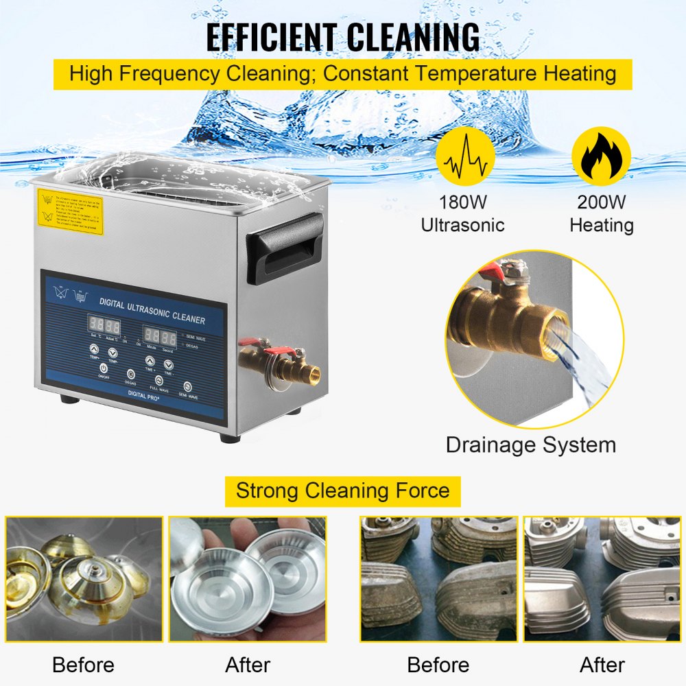 VEVOR 6L ultralydrenser dobbelfrekvens ultralydrensemaskin med varmeapparat smykkerenser for deler smykker briller ring protese plate kretskort 28/40KHz