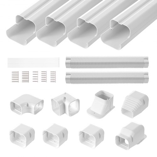 VEVOR Mini Split Line Set-deksel 76,2 mm B 5350 mm L, PVC dekorativt rørledningsdeksel for klimaanlegg med 4 rette kanaler og komplette komponenter, enkel å installere, kan males for varmepumper, hvit