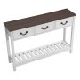 VEVOR 120 cm konsollbord, landlig skrivebord bak sofaen med skuffer og bunnhylle, trerektangulært smalt sofabord for gang, soverom, stue, entré, brun + hvit