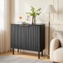 VEVOR Coffee Bar Cabinet, Mid Century Fluted Coffee Bar Table with 2-Tier Storage, Buffet Stand Cabinet with Barn Door, Sideboard Buffet Station for Living Room, Entryway, 80 x 37.5 x 80 cm, Black