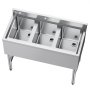 VEVOR 3 Compartment Sink, 18-Gauge 304 Stainless Steel, 254x356x254 mm Bowl Size, 3 Bay Commercial Under Bar Sink with Backsplash and Efficient Drainage for Kitchen, Restaurant, Food Truck & Home Use
