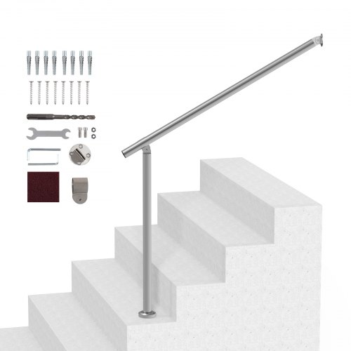 VEVOR Rekkverk for utendørs trapper, 100 cm terrasserekkverksett for vegg- og gulvmontering, rekkverk for utendørs trapper med monteringssett, rekkverk for eldre, veranda- og terrasserekkverksett, sølv