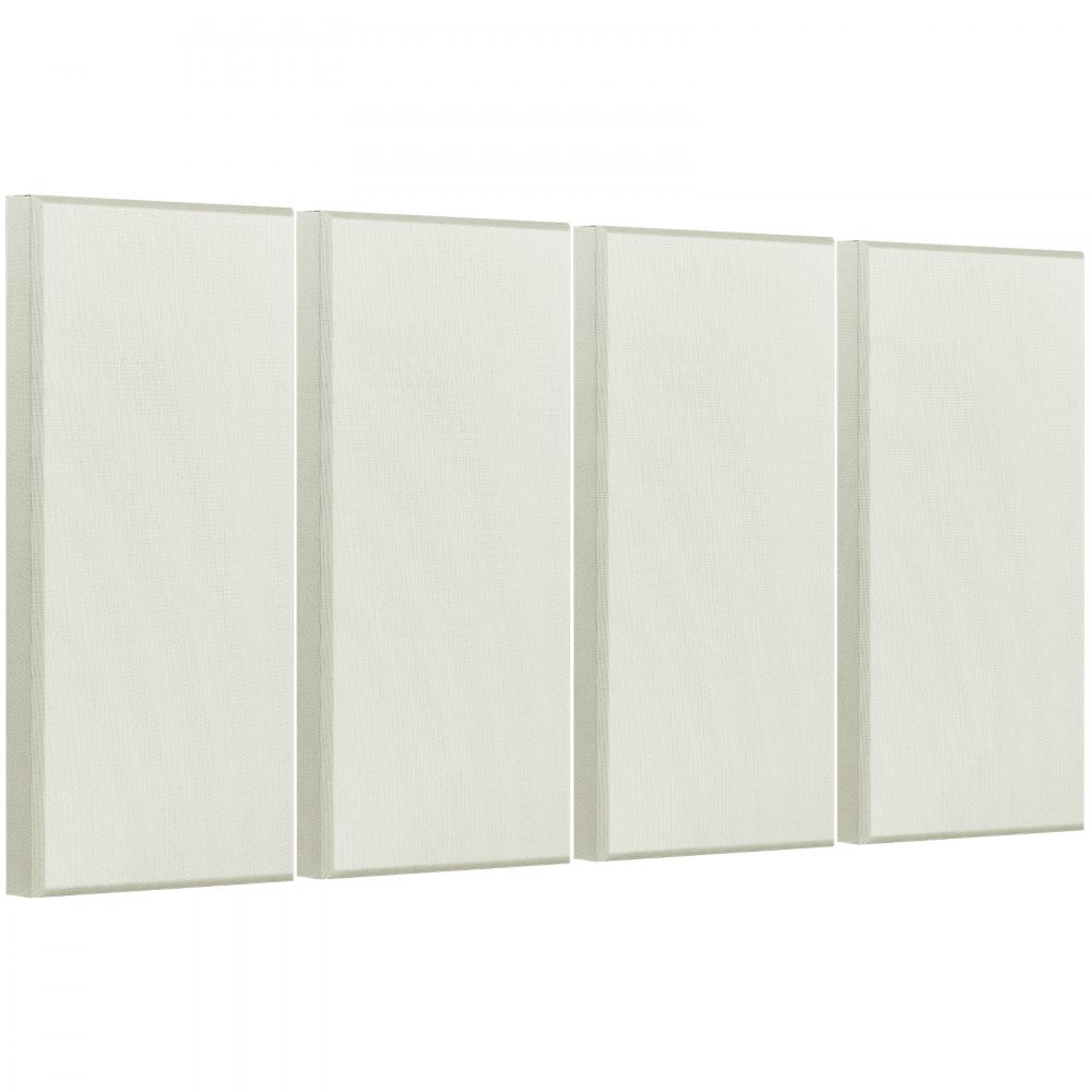 VEVOR 4 stk. akustiske paneler, 2 tommer tykke 23,6 x 11,8 tommer lydabsorberende paneler i glassfiber, selvklebende lydisolerte veggplater, for studioer, kontor, hjemmekino, møterom, beige