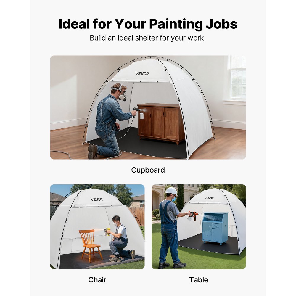 VEVOR Portable Paint Booth Tent, 2330 x 1720 x 1900mm Painting Tent Station, Spray Shelter with Built-in Floor & Mesh Screen, Large Space, Oxford Spray Painting Tents for Cupboard, Chairs, Tables