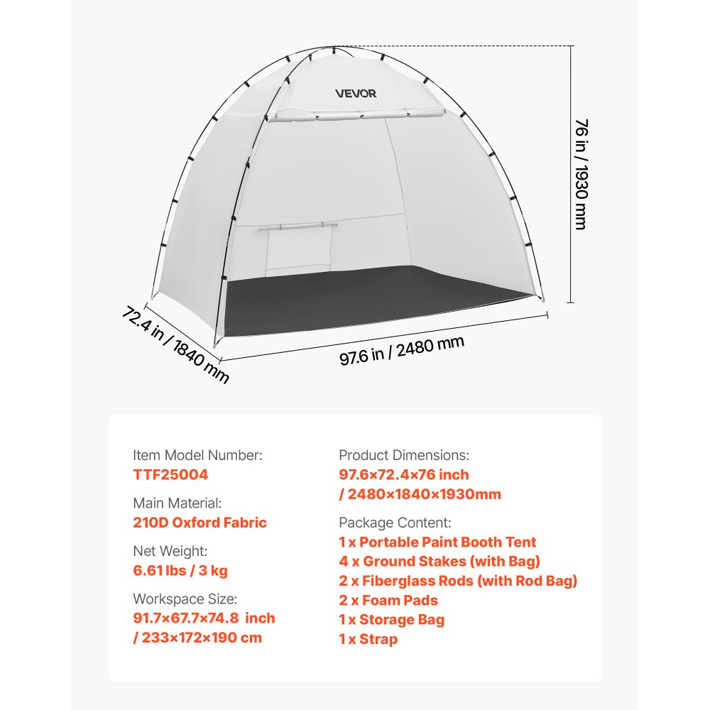 VEVOR Portable Paint Booth Tent, 2330 x 1720 x 1900mm Painting Tent Station, Spray Shelter with Built-in Floor & Mesh Screen, Large Space, Oxford Spray Painting Tents for Cupboard, Chairs, Tables