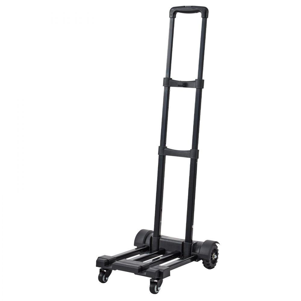 VEVOR sammenleggbar håndtralle, 131,5 kg lastekapasitet, sammenleggbar bagasjevogn med 4 hjul, 2 elastiske tau og utvidbar base, plattformvogn for flyplassreiser, kontorflytting, svart