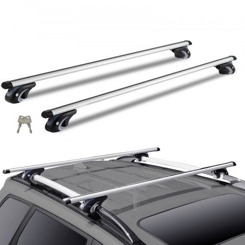 VEVOR universal takstativ, aluminiums tverrstenger for biler, 90 kg lastekapasitet, for hevede sideskinner med mellomrom, egnet for takbjelke indre avstand 19–118 cm, rørdiameter 28–68 mm