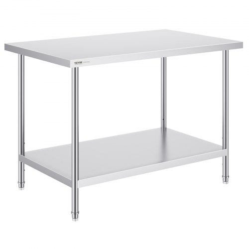 VEVOR forberedelsesbord i rustfritt stål, 30 x 48 x 34 tommer, kraftig metallarbeidsbord med 3 justerbare høydenivåer, kommersiell arbeidsstasjon for kjøkken, garasje, restaurant, bakgård