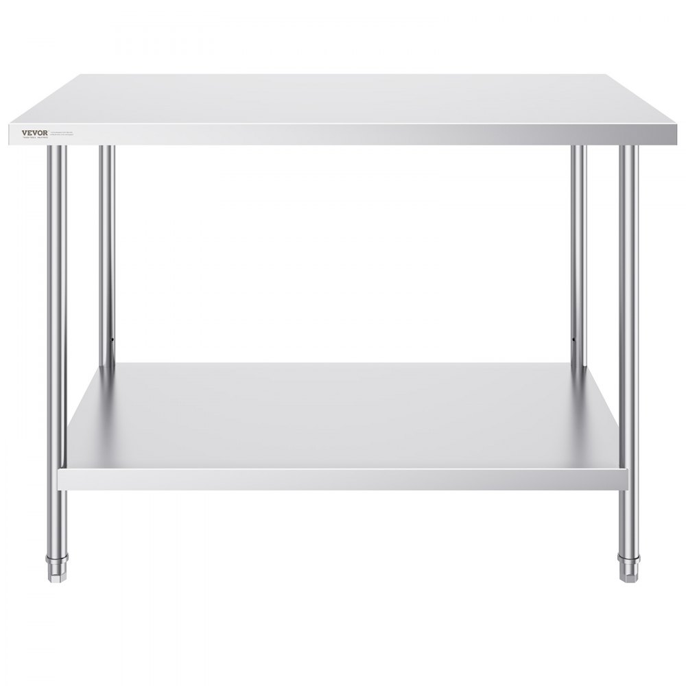 VEVOR forberedelsesbord i rustfritt stål, 30 x 48 x 34 tommer, kraftig metallarbeidsbord med 3 justerbare høydenivåer, kommersiell arbeidsstasjon for kjøkken, garasje, restaurant, bakgård