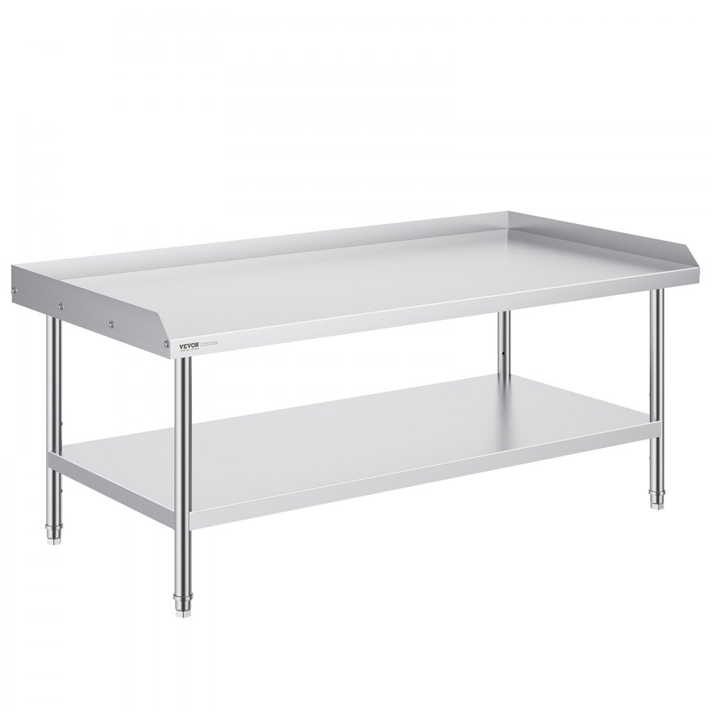 VEVOR arbeidsbord i rustfritt stål, 30 x 60 x 26 tommer kommersielt arbeidsbord for matlaging, 3-sidig bakplate kraftig arbeidsbord for matlaging, arbeidsbord i metall for restaurant, hjem, hotell