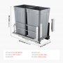 VEVOR Pull-Out Trash Can, 27 QT x2 Double Under Mount Kitchen Waste Container, Heavy Duty Garbage Recycling Bin with Door Kit and Soft Close Slide, for Kitchen Cabinet, Sink, Under Counter (Grey)