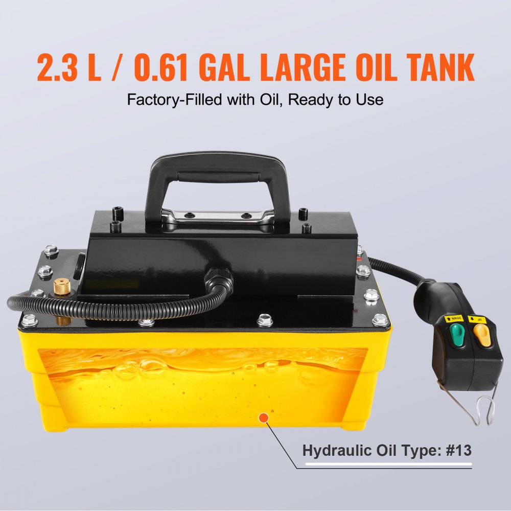 VEVOR 689 bar(10,000PSI) Air Hydraulic Pump, 2.3 L(0.61 Gal) Reservoir, NPT 9.5mm(3/8 In) Oil Outlet, NPT 6.4mm(1/4 In) Inlet, Plastic Air Hydraulic Pump with Remote Control Actuator, for Automobile Frame Machine & Hydraulic Press