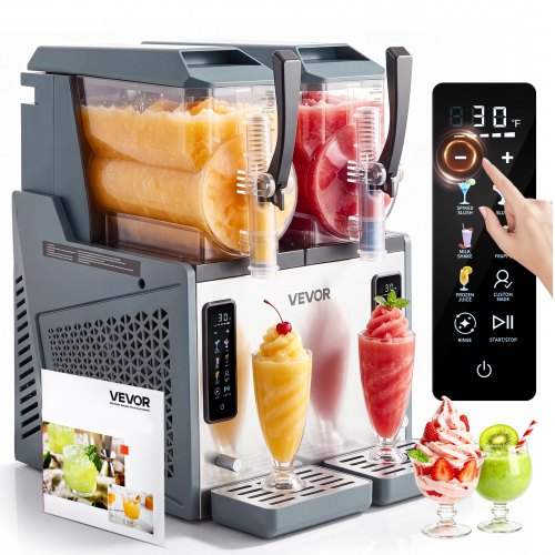 VEVOR slushmaskin, 4 l/135 oz x 2 tanker slushmaskin for hjemmet, uten is, frossen drikkemaskin, margaritamaskin med selvrens, for frosne margaritaer, frappéer, milkshake og mer